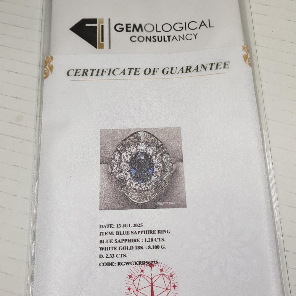 Natural Blue Sapphire & Diamond Statement Ring – 18K White Gold Brand New - Picture 16 of 16